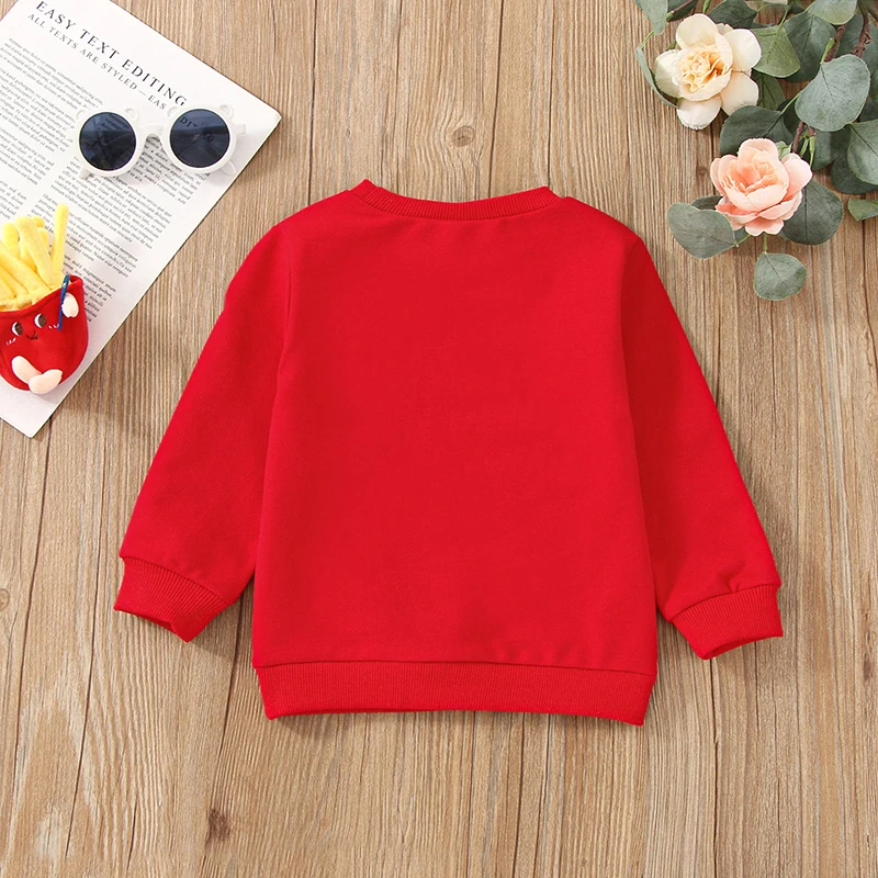 Kids Pullover Letter Print Round Neck Long Sleeve Casual Tops Blouse for Spring Fall Red 6 Months-5 Years