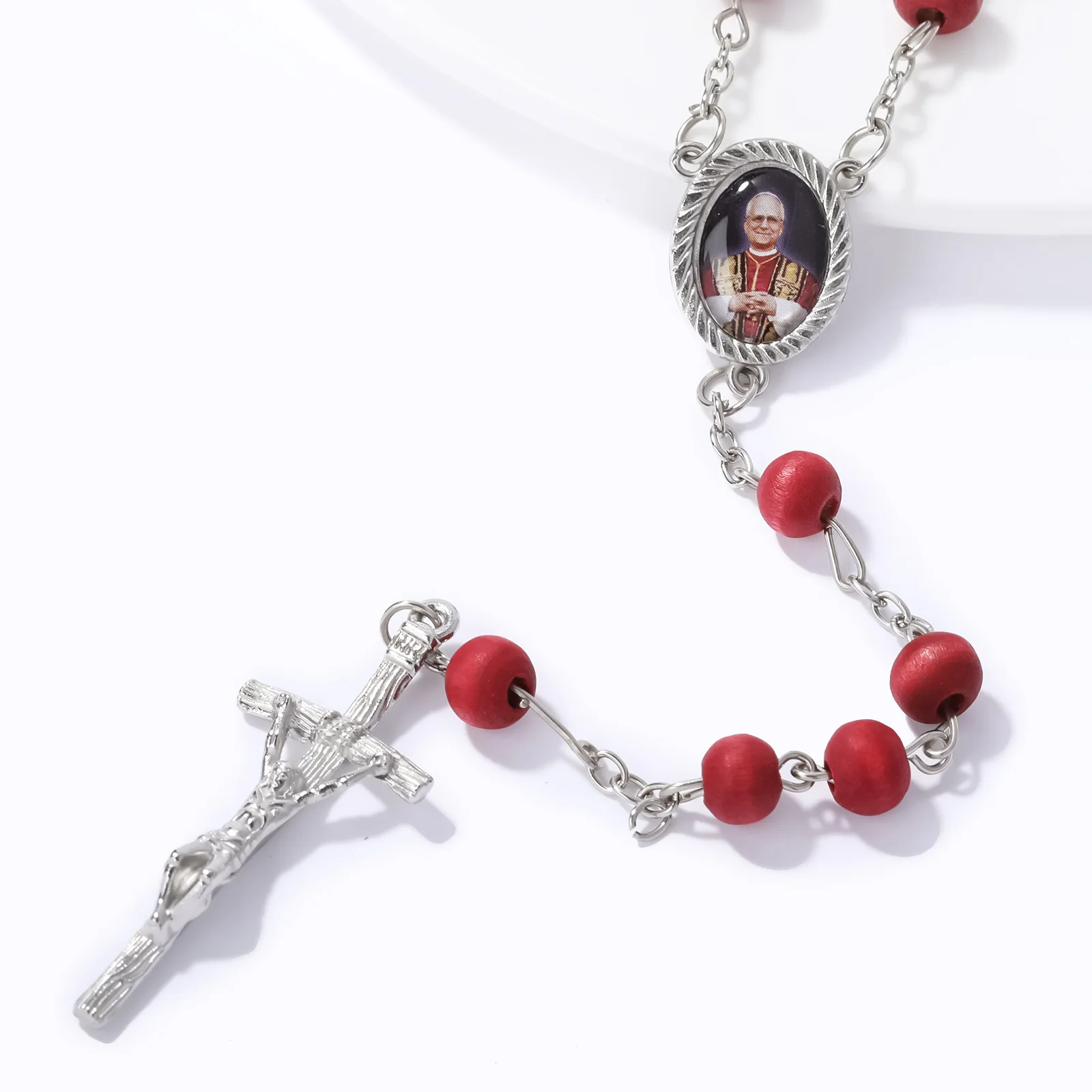 6/12/20/60 Sets Papst-Franziskus-Rosenkranz-Geschenke, rote Perlen, katholischer Rosenkranz mit Papst-Box für Taufe und Gebet – Detail 5