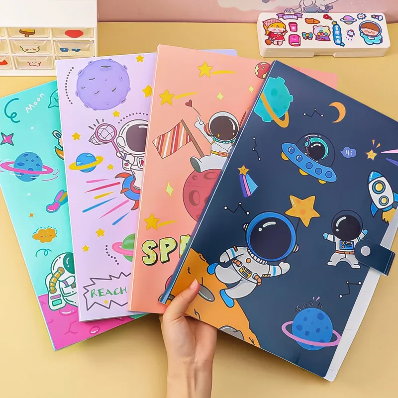 Cartoon Astronaut Organ Package 6-Grid File Folder Student A4 Paper Sorting Storage Folder Stationey Office Supply