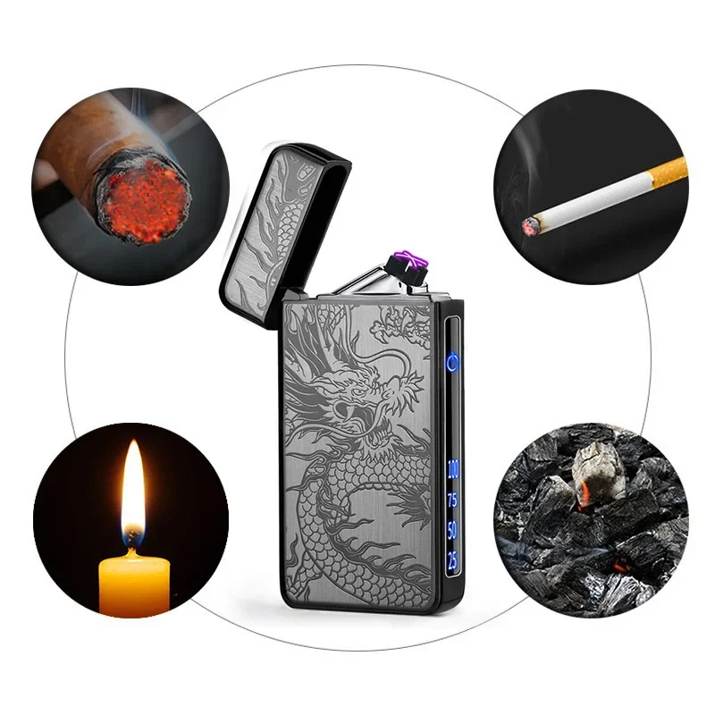 Golden Dragon Black Dragon Double Arc Plasma Lighter Type C Rechargeable Electronic Windproof Flameless Candle Lighter view 5