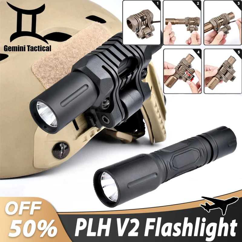 Tactical Metal Wadsn PLH V2 Handheld Flashlight 1300Lumen Hunting Airsoft  Weapon Scout Light With Torch Clip Fit FAST Helmet