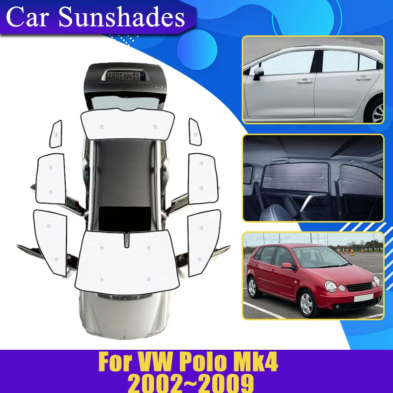 Protetores solares de cobertura total para carro, para Volkswagen VW Polo Mk4 Vivo 9N 6R 2002-2009 2005, anti-UV, isolamento térmico, acessórios para carro