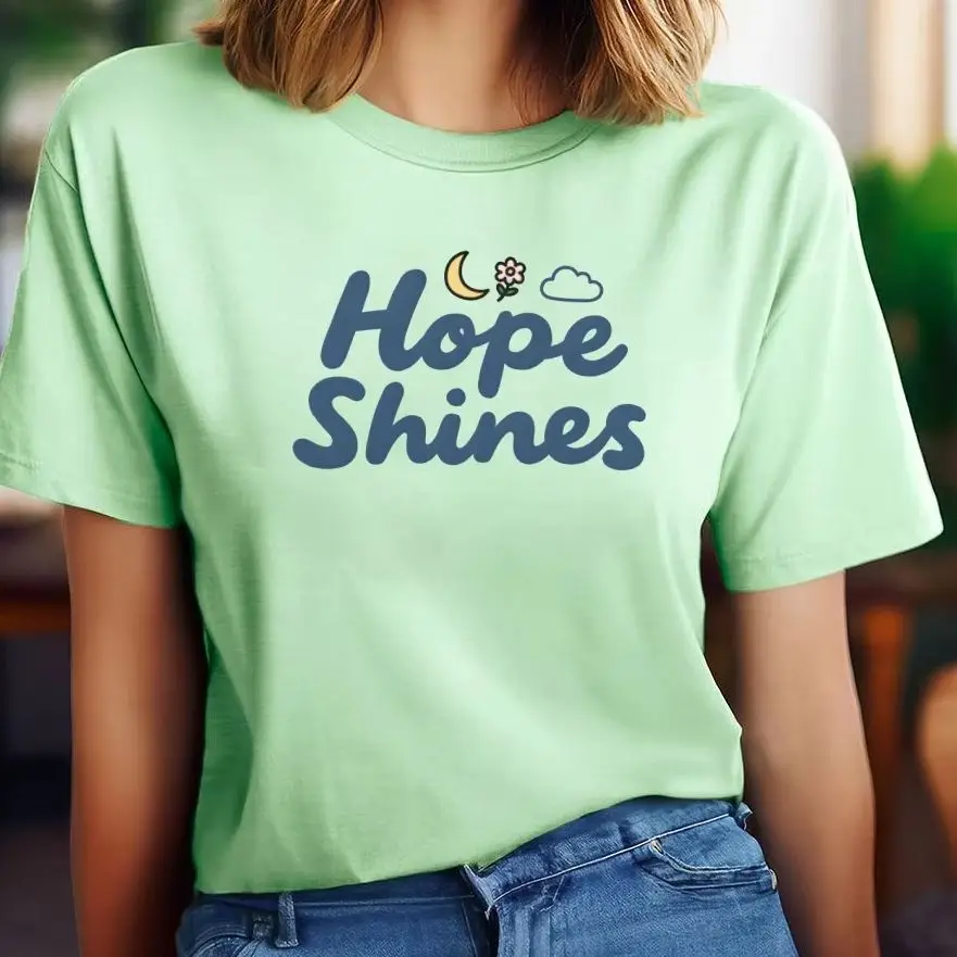 

Hope Shines Letters Print Cartoon Y2K Women‘s Clothes Cotton Casual T-Shirt Crew Neck Graphic Tees Street Wear Colorfu