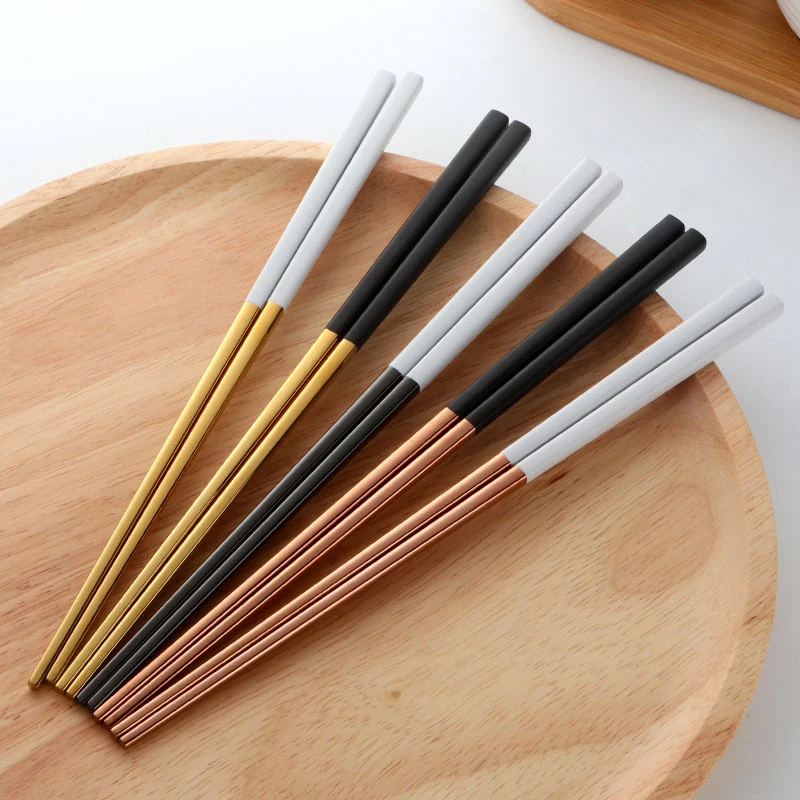 

2 Pairs Stainless Steel Chinese Chopsticks Food Tableware Non-Slip For Sushi Dinnerware Household Metal Long Chopsticks Set