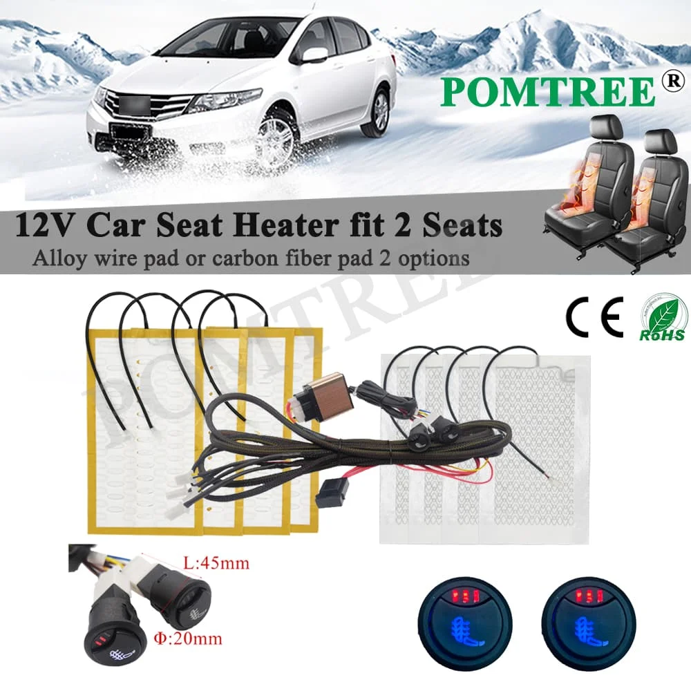 

Build-in Car Seat Heater Kits Fit 2 Seats Alloy Wire/Carbon Fiber Heating Pad 3-level Control Switch with Wiring Harness For Car