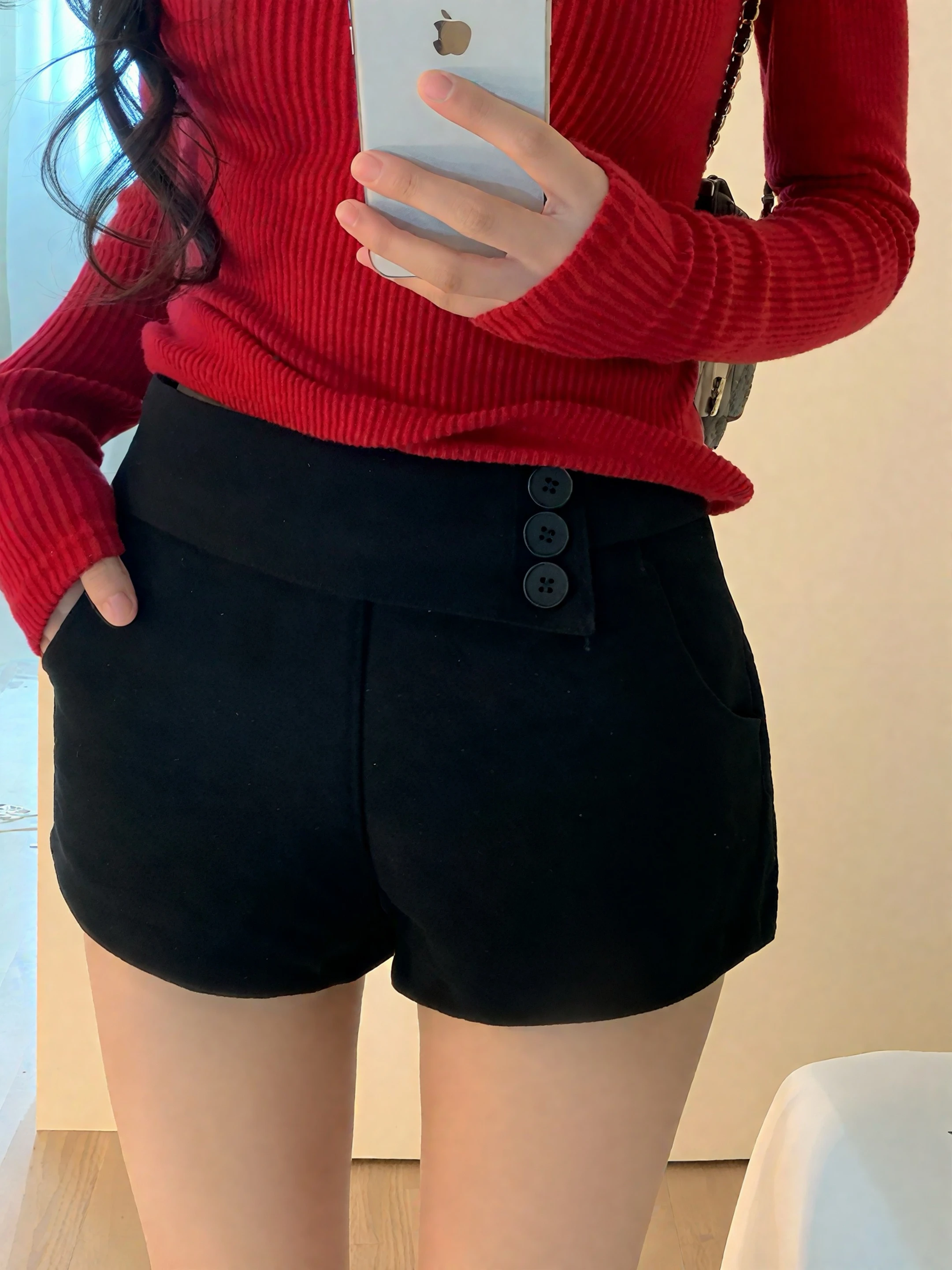 

ay Berlin Casual Tweed High Waist Straight Leg ort Pants Women's Autumn Winter Vintage High Waist Slimming orts
