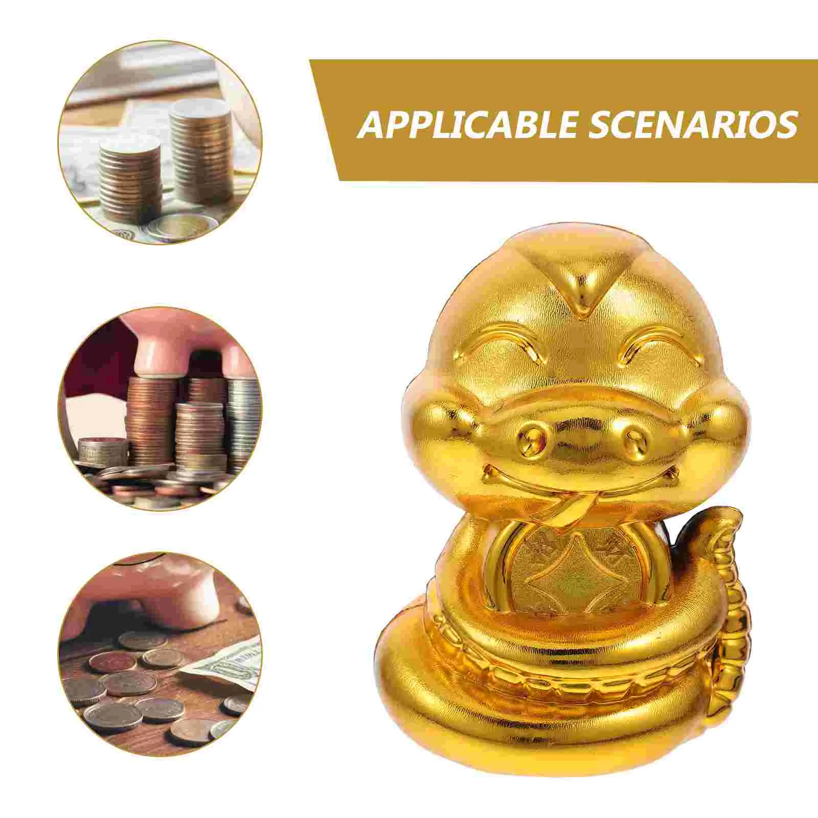 Golden Snake Piggy Bank Savings Container Year of The Zodiac Sculpture Mini Money Saver Plastic Animal Child Coin Holder