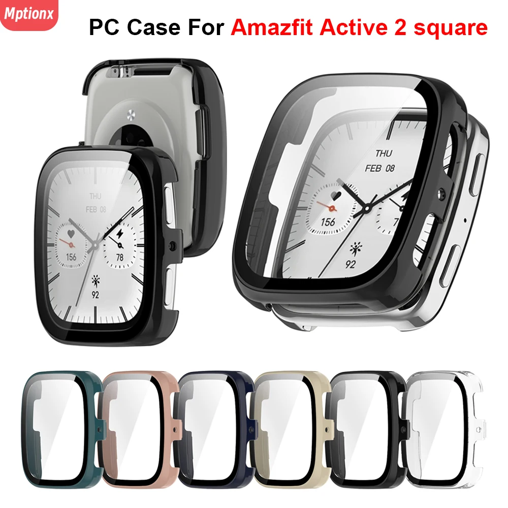 Tempered Glass+Case For Amazfit Active 2 Square Anti-scratch Film Bumper Screen Protector Cover for Amazfit Active2 square