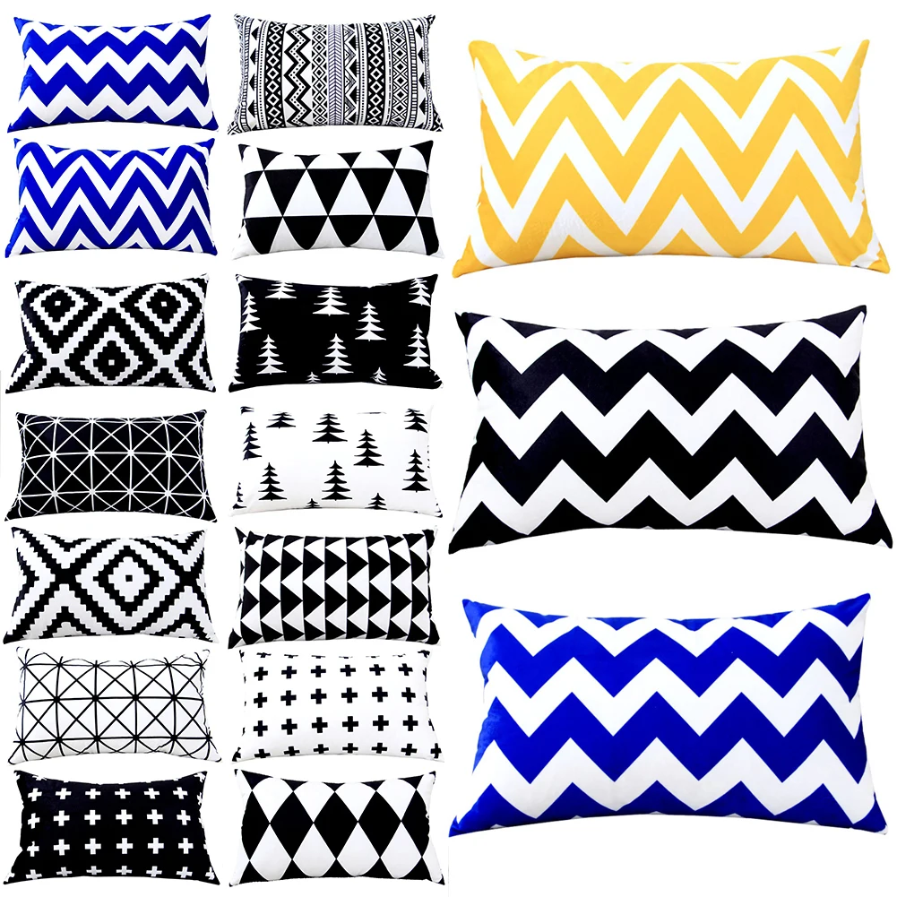 Minimalist Style Geometry Stripe Plush Rectangle Pillow Case Stylish Living Room Sofa Decorative Cushion Cover 30x50 Cm