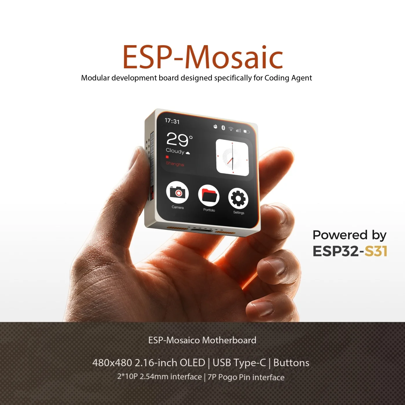 ESP-Mosaico ESP32-S31 Modular AI Coding Board 2.16in Touch AMOLED IMU Voice IoT Learning Lab Dev Kit