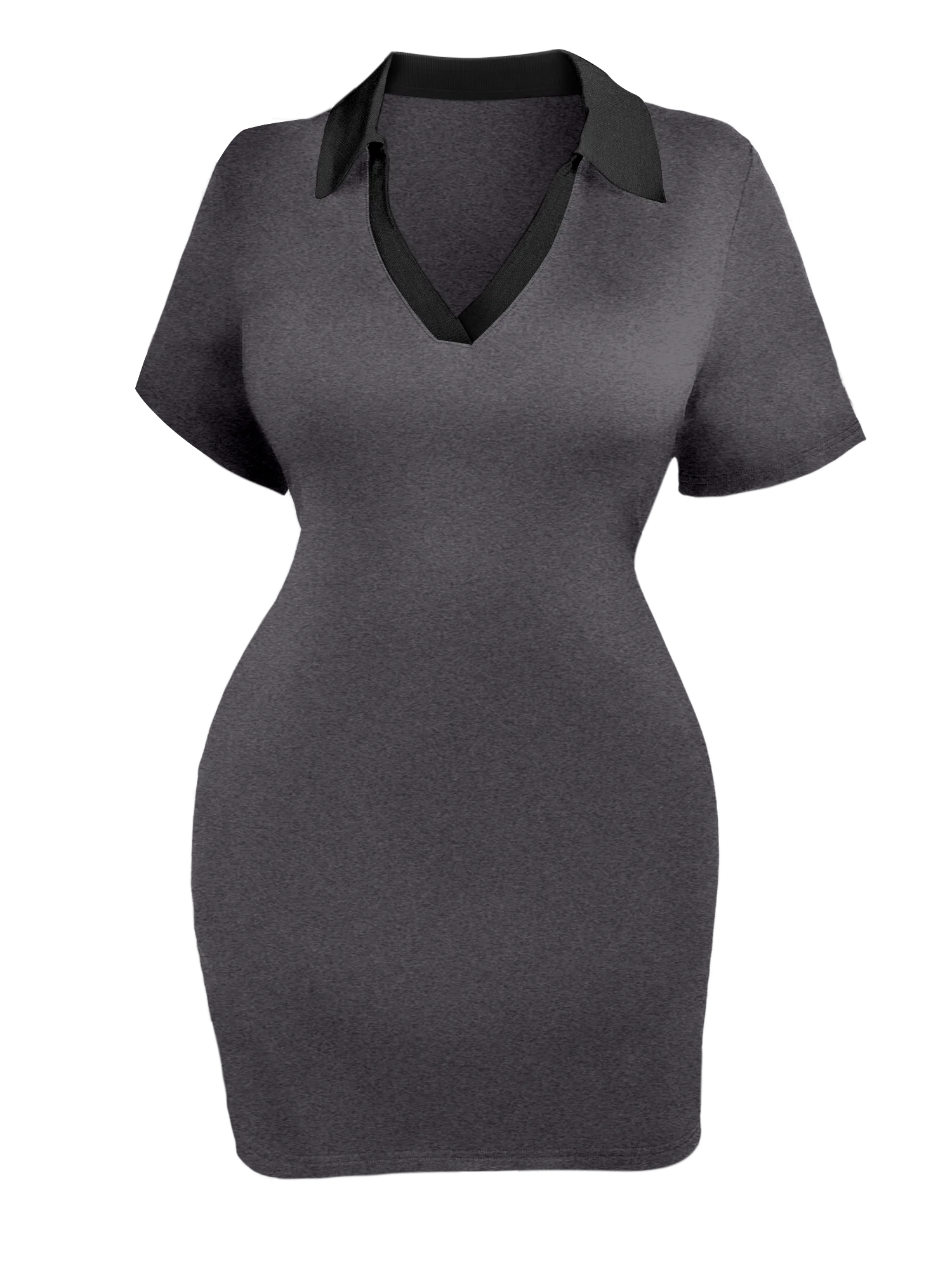 

Mature Elegant Color Block Lapel Waist Mini Dress, Simple V-neck Knitted Dress, Slim Outfit For Office Ladies