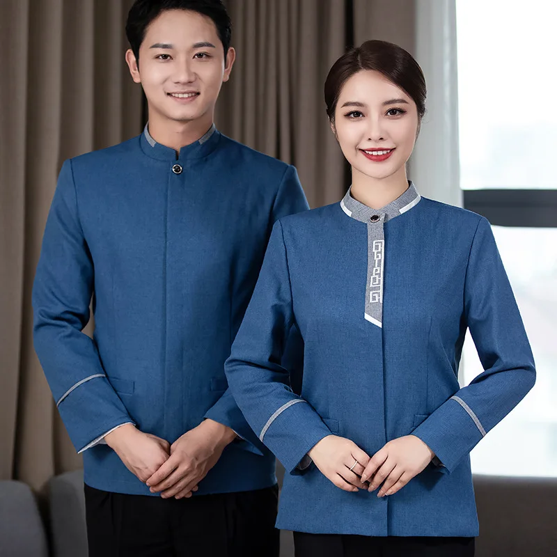 

Embroidery Great Wall Hotel Cleaning Service Uniform Long Sleeve Autumn and Winter Clothes Suit Property Hospital Cleaner Cleane