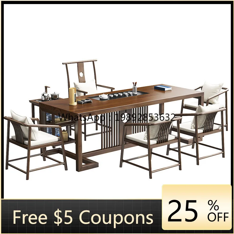 

YFY Modern Minimalist Home Solid Wood Tea Table Office Negotiation Tea Table and Chair Set Light Luxury