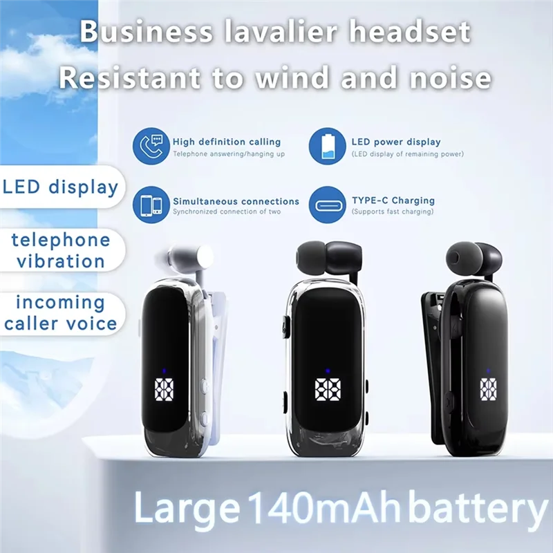 

K88 Lavalier Business Bluetooth 5.4 Наушники Время разговора/музыки 20 часов, светодиодный цифровой дисплей, шумоподавление