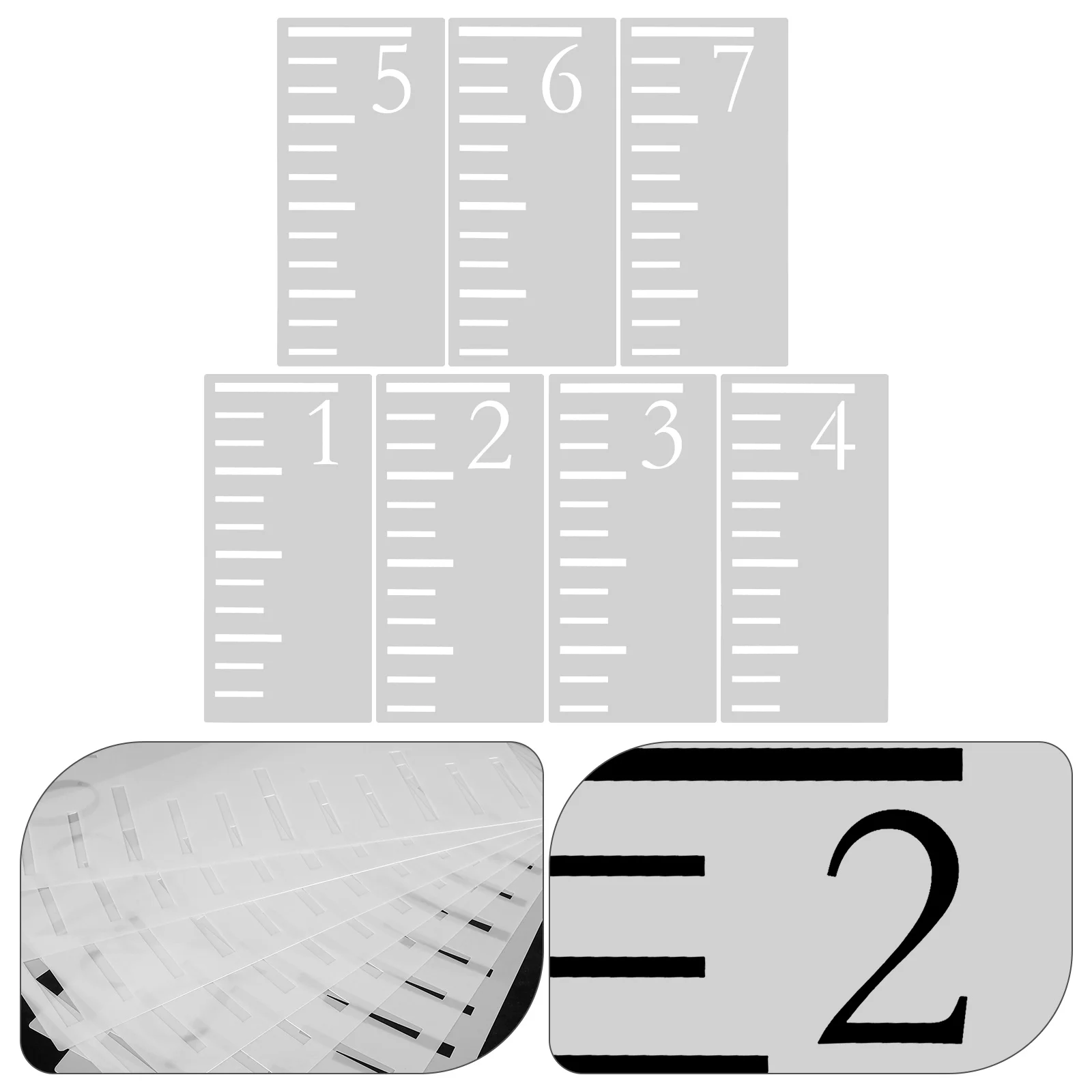 7 stuks groeigrafiek sjabloon liniaal plastic inch schaal kinderen hoogte tracker muur stencil herbruikbare ambachtelijke leermiddel