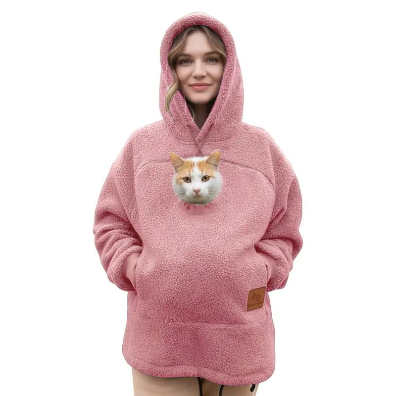 Winter Lamb Velvet Hoodie Zipper Kangaroo Pocket Cat Dog Mommy Outwear Soft Comfort Street Fashion Sweatshirt
