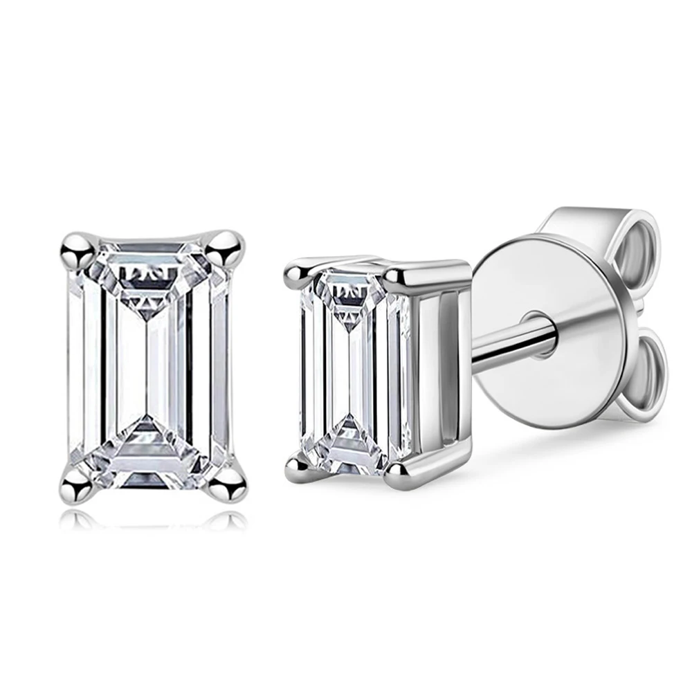 

D VVS1 Emerald Cut Moissanite Earring s925 Sterling Sliver Plated with 18k White Gold Earrings for Women Fine Jewelry