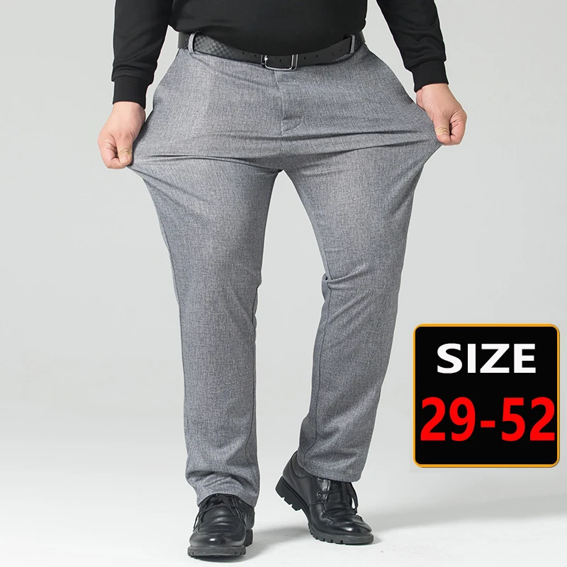 

Men's Summer Ice Silk Thin Business Casual Pants Plus Size Loose Straight Trousers For Big Men Ropa Pantalanes Hombre Grey