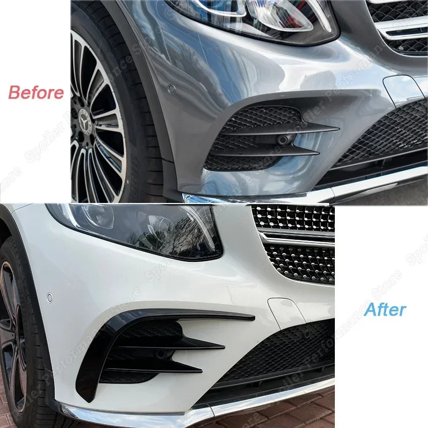 For Mercedes Benz X253 C253 GLC250 300 350 GLC43AMG Gloss Black / Carbon Look Air Knife Front Fog Lamp Cover Grille Slats 15-19