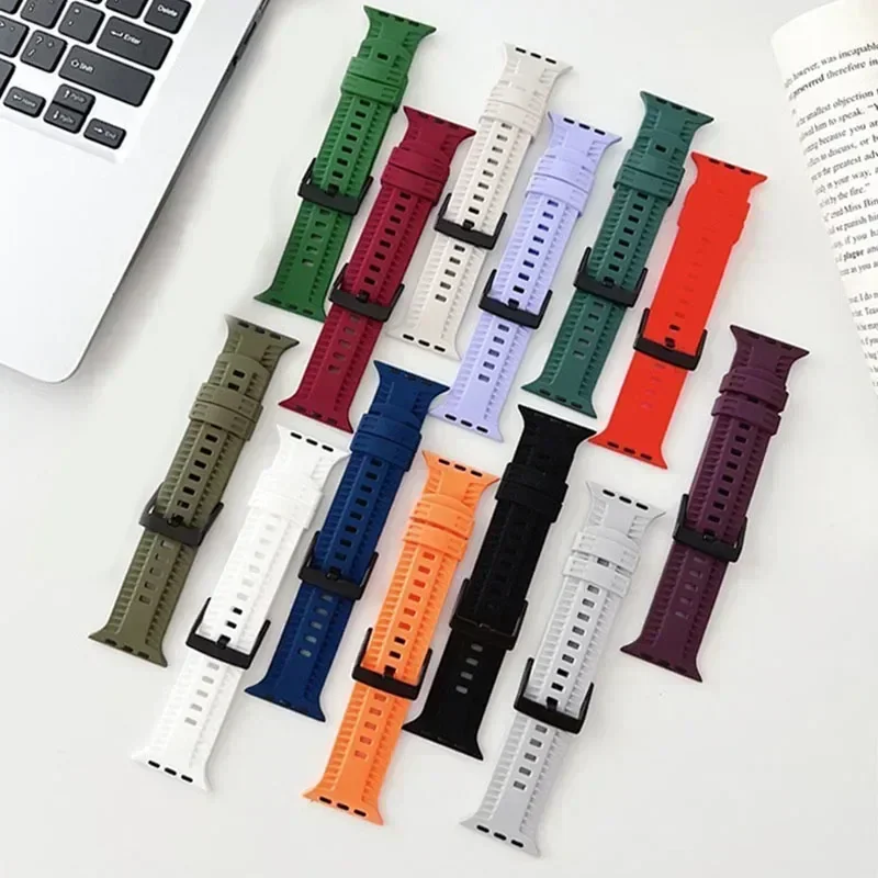 สายซิลิโคนสําหรับ Apple Watch Band 45 มม.41 มม.44 มม.40 มม.42 มม.38 มม.สร้อยข้อมือกีฬาสําหรับ iWatch Series 9 8 7 6 5 SE 4 3 2 Ultra 49 มม.