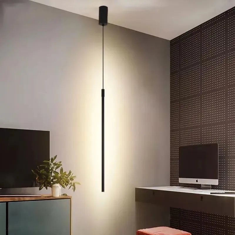

Modern Bedroom Bedside Led Pendant Lights Living Room TV Wall Decor LED Pendant Lamps Geometry Line Strip Hanging Light Fixtures