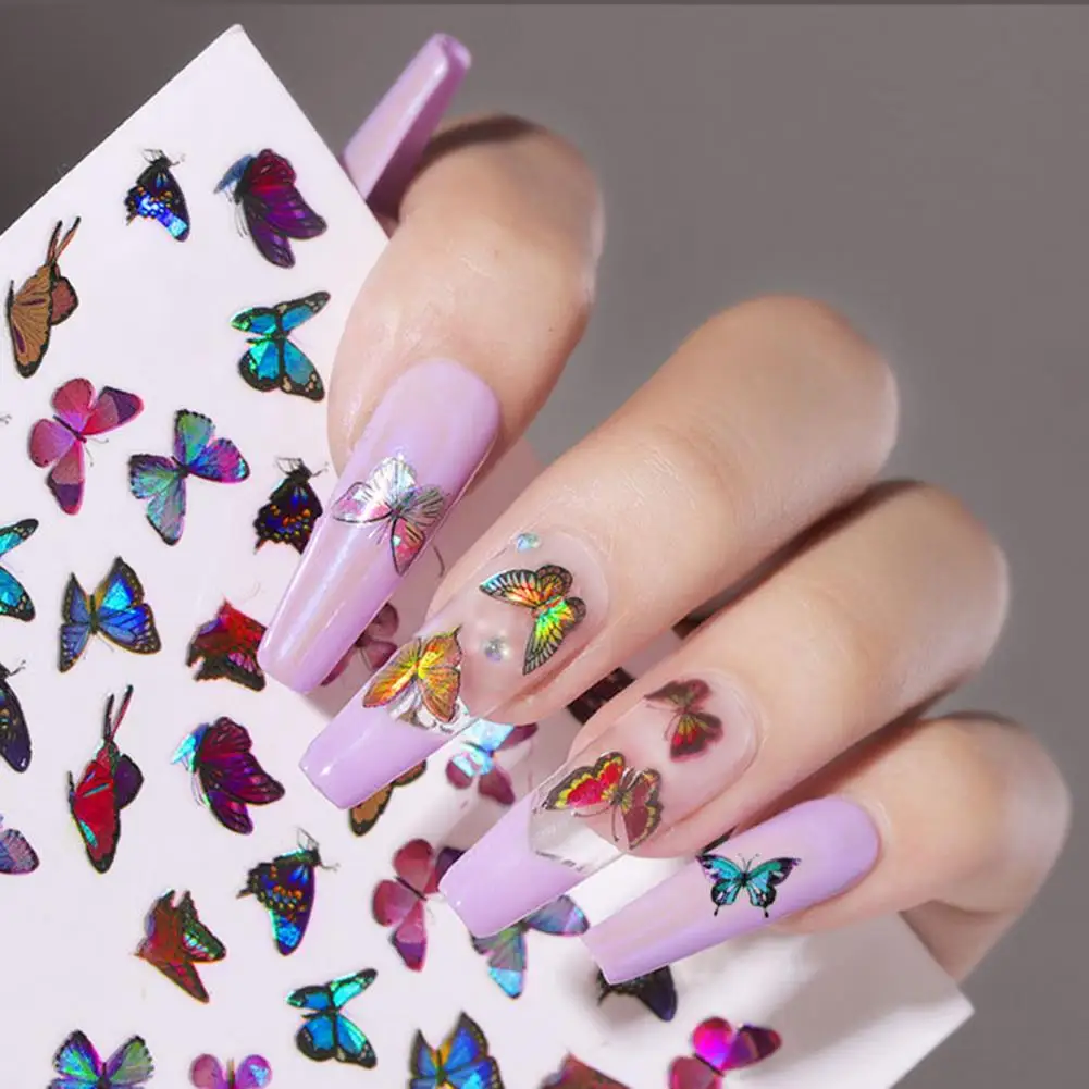 Tinh Tế Bướm Sắc Móng Tay Nghệ Thuật Miếng Dán Manicures Thiết Kế Móng Tay Nghệ Thuật Miếng Dán Nhiều Màu Sắc Hoa Văn Tinh Xảo