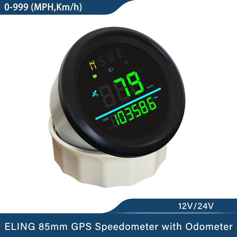 ELING 85mm tachimetro GPS digitale universale 0-999 (MPH, km/h) per auto camion RV con retroilluminazione Antenna GPS 12Volt 24V