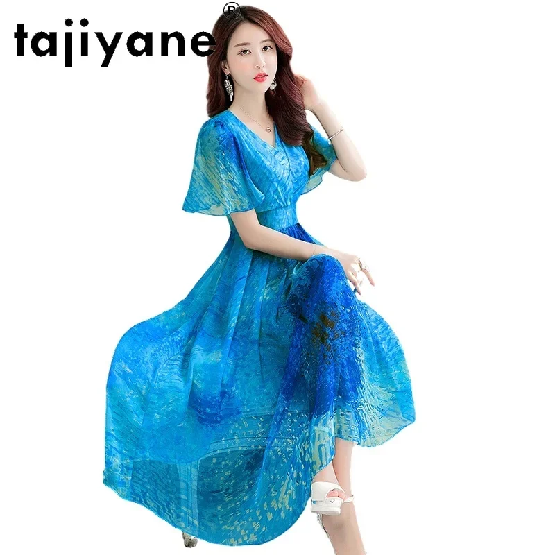 Tajiyane Maxi Dresses for Women 100% Silk Dress Women's Clothing Elegant Woman Genuine Silk Dresses Female Cloth Vestidos TN2505