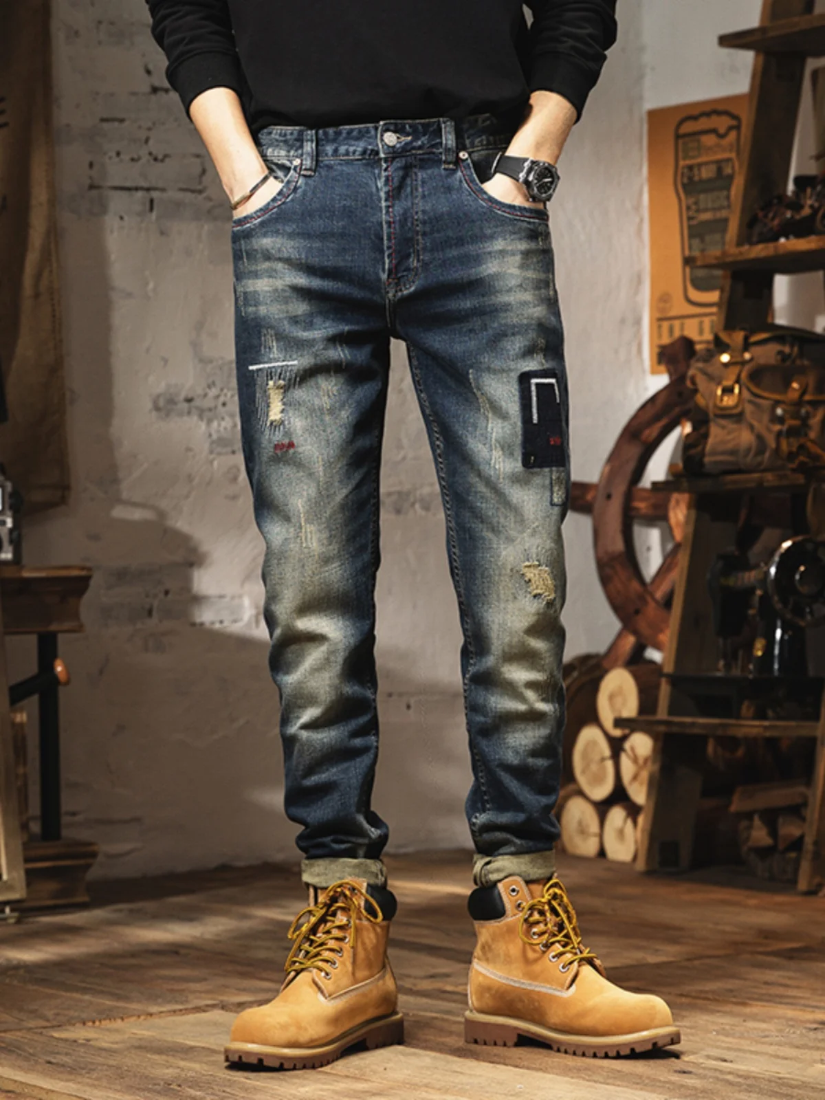 

Мужские джинсы Deep Blue Slim Fit, повседневные, цветные, весенние, новые, из эластичного хлопка, прямого кроя, на молнии, повседневные брюки