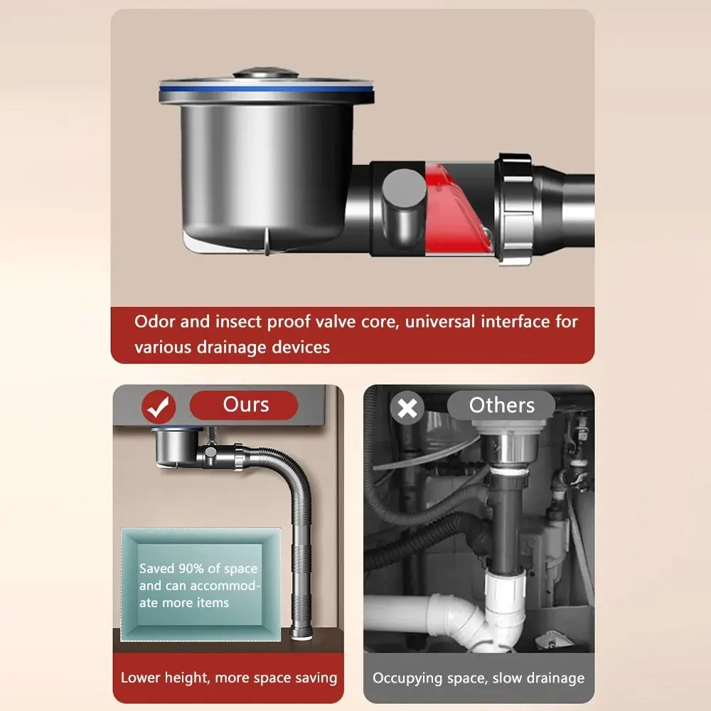 

Anti Odor Sink Drainage Pipe Anti Clogging Flexible Design Drain Pipe Set Extension Set Easy Installation Sewer Drain Pipe