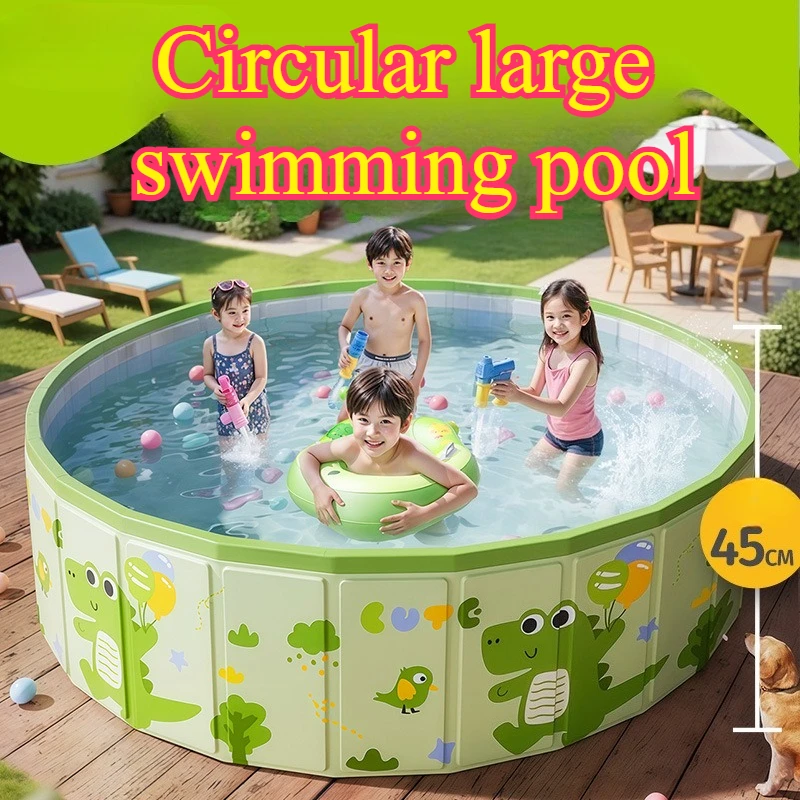 حمام سباحة JIABINFU غير قابل للنفخ، حمام سباحة كبير دائري داخلي وخارجي للأطفال، لوح دعم بأربعة جوانب