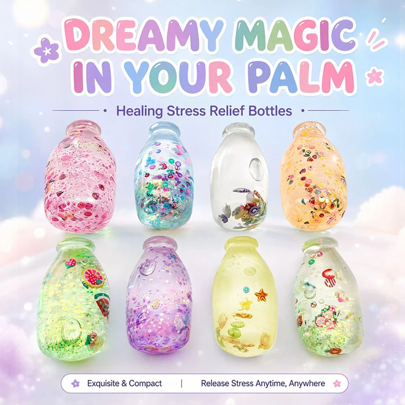 Drifting Bottle Fidget Toy Effective Stress Relief Gadget Soft Reusable Squish Sensory Accessory 3D Floating Bottle Shape Gifts