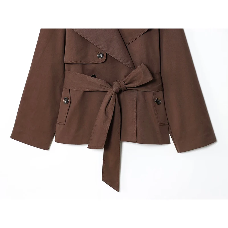 YENKYE 2025 frauen Kurze Windjacke Langarm Revers Kragen Mit Gürtel Elegante Trenchcoat Herbst Winter Neue Oberbekleidung