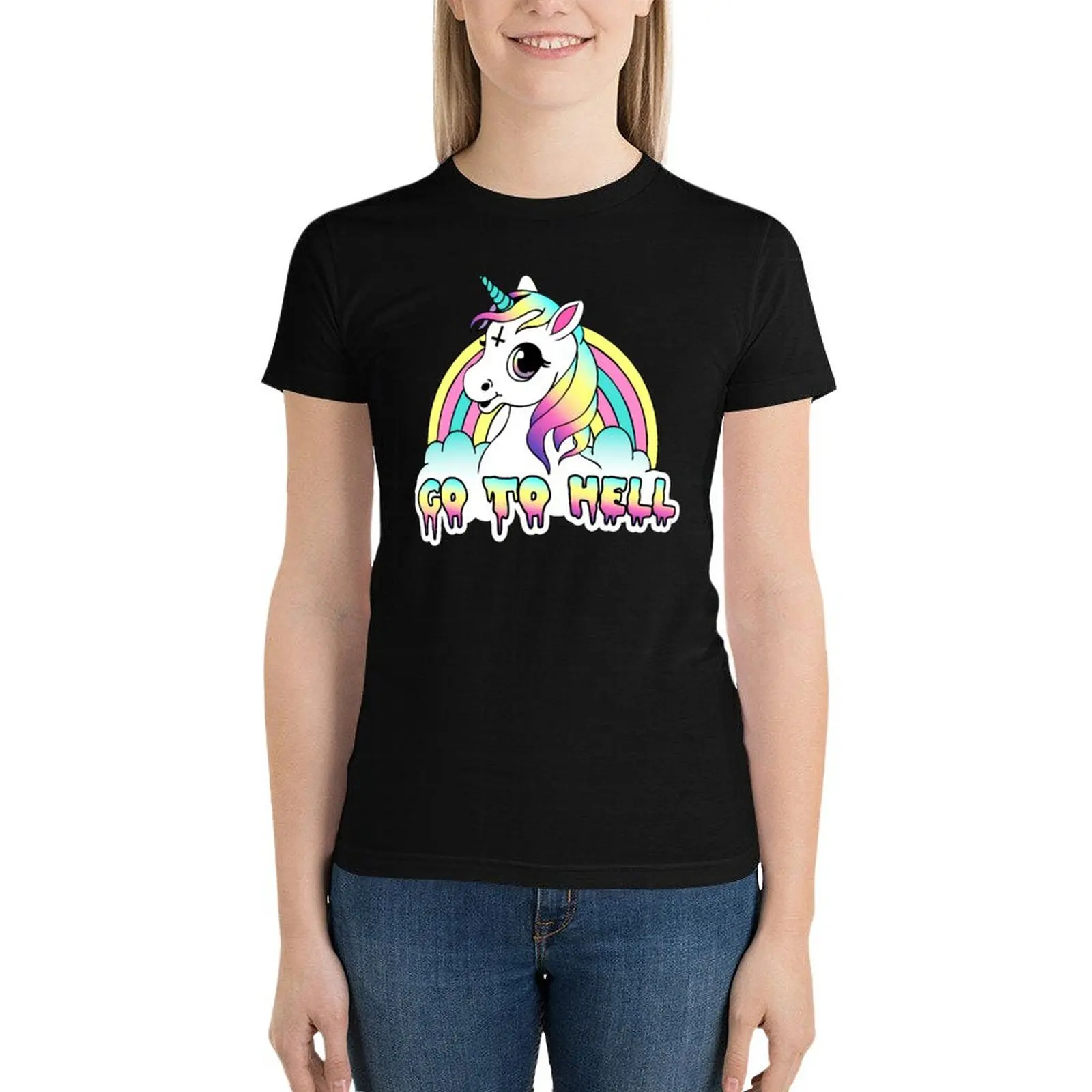 Go To Hell Pastel Goth Unicorn T-Shirt Estetyczna odzież letnia top estetyczna odzież koszule koszulki graficzne Odzież damska