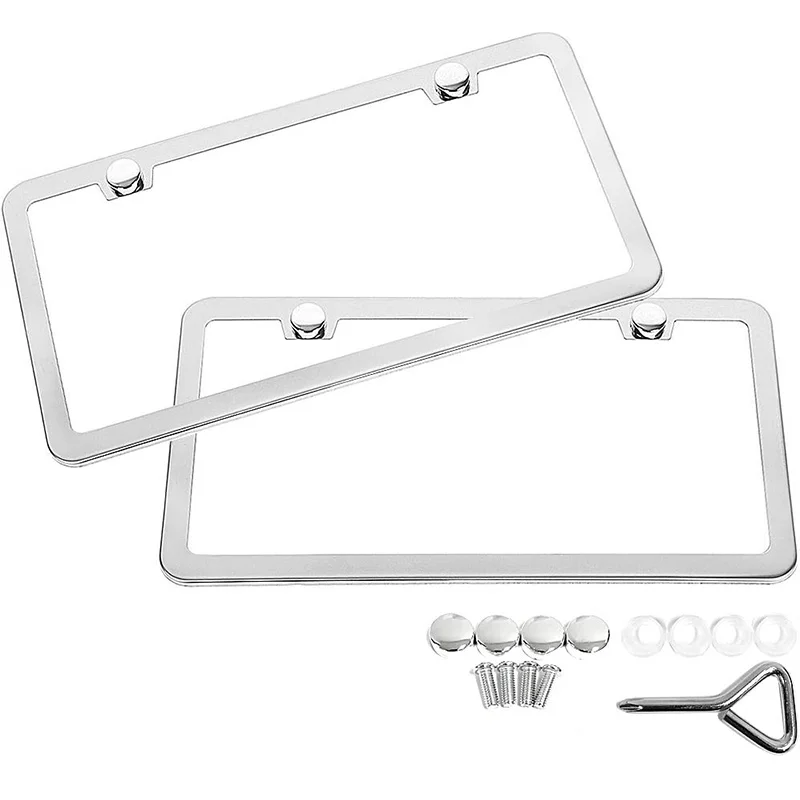 Universal Stainless Steel License Plate Holder weatherproof License Plate Frame 2pcs Silver Chrome Plated Rustproof