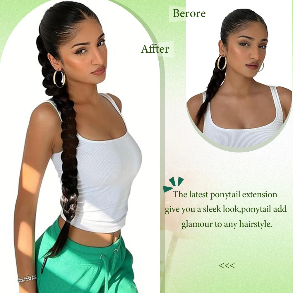 Long Braid Ponytail Extension Synthetic Hairpiece with Elastic Tie 26"&34" DIY Long Straight Wrap Around Hair Extensions