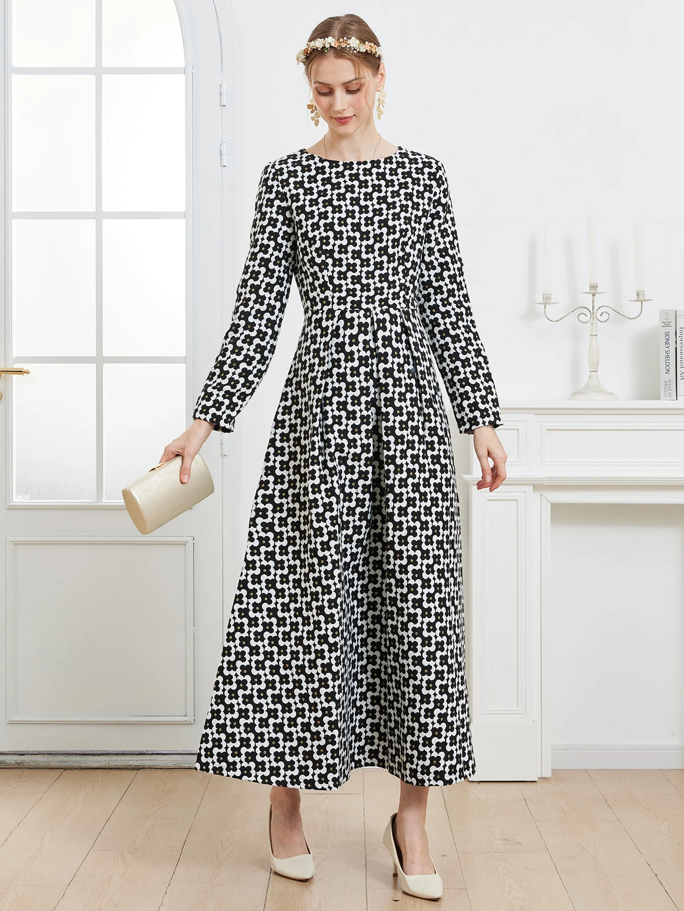 DEVCHATA Luxury Women Vintage Gold Thread Jacquard  Long Sleeve Dress Fashion Spring Autumn Floral Ladies Party dresses Clothing