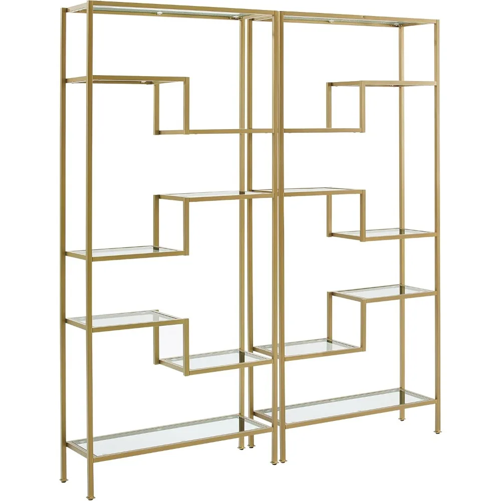 Sloane 2-Piece Modern Glass Etagere Set, Gold