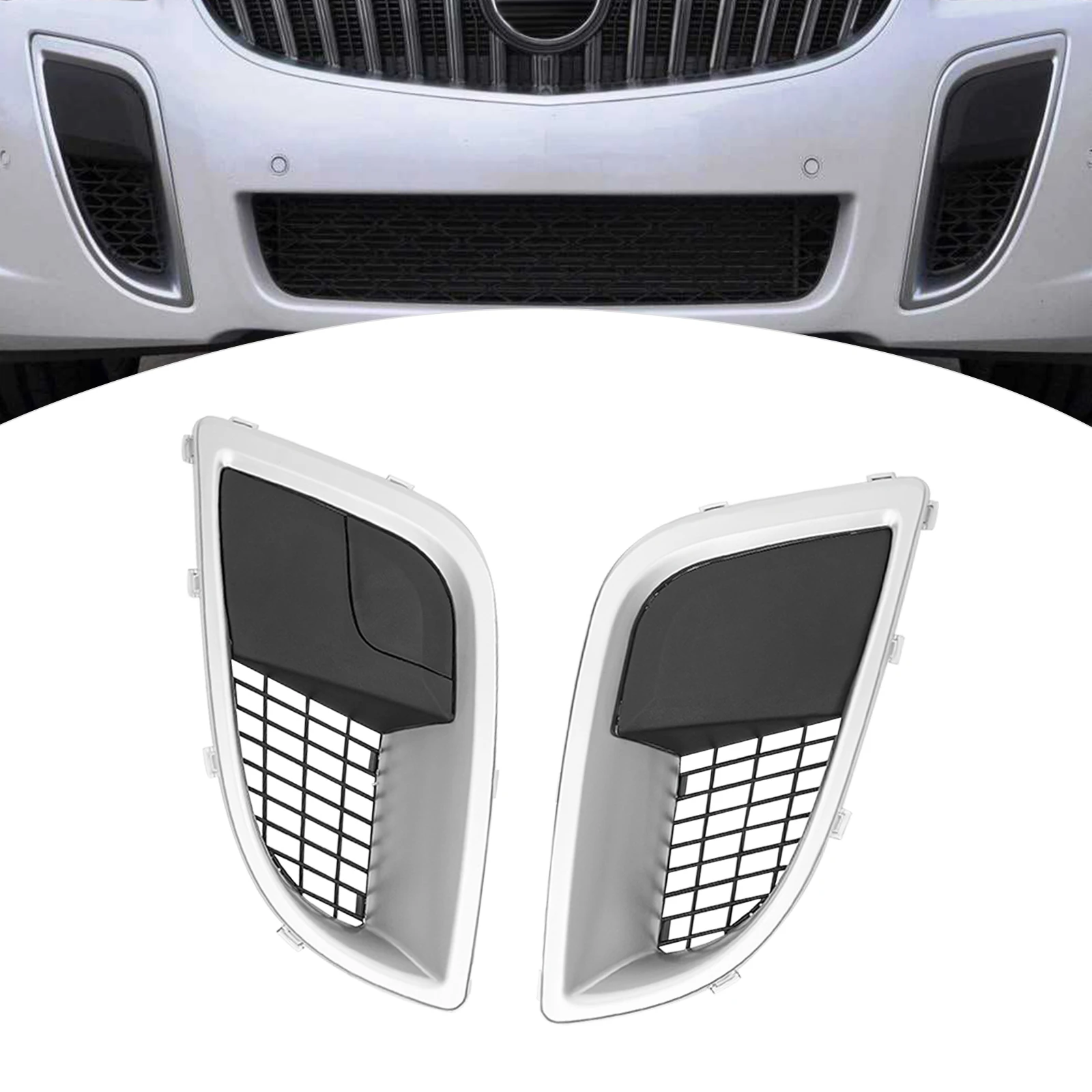 

Front Bumper Air Inlet Grille Cover Trim Pair, Fog Lamp Cover, Fog Light Bezel Trim, for 2012-2017 Buick Regal GS, OEM 22821247 22821246, Direct Replacement, Plastic, Black Silver, Left Right