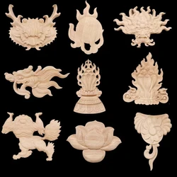 Wood Carved Furniture Door Decoration Wooden Figurines Crafts Unpainted Wood Carved Decal Corner Onlay Applique