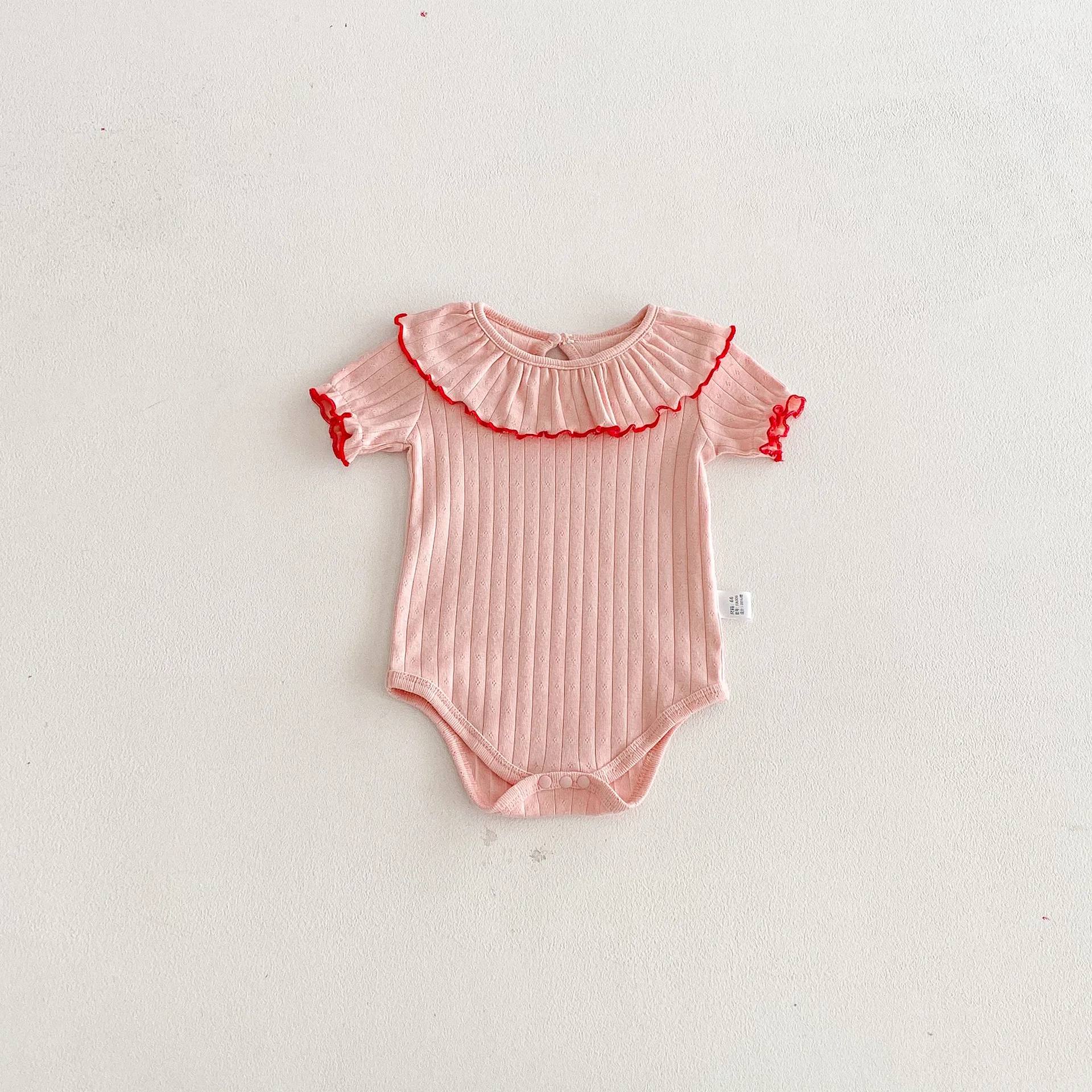 Baby summer short-sleeved ruffle leaf onesie sweet girl solid color cotton short-sleeved Romper going out climbing clothes
