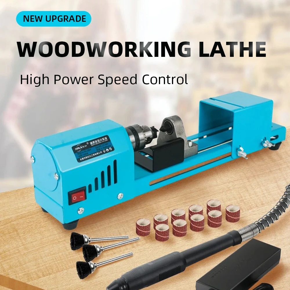 Mini Bead Lathe 150W 12V/24V Blue Micro Bead Lathe DIY Woodworking Bead Lathe Machine Drill Rotary Tool