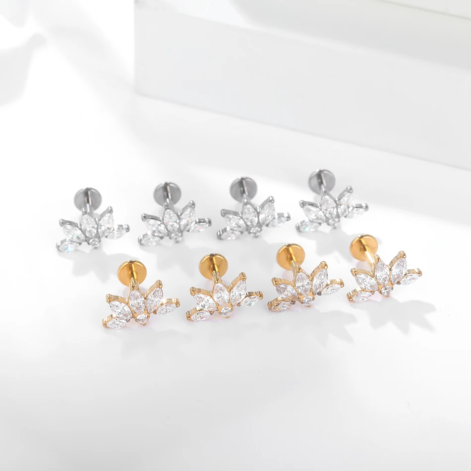 1/5pcs Implant Grade Titanium White Horse Eye Zircon Stud Earring for Women Internally Threaded Labret Lip Piercing Jewelry view 6