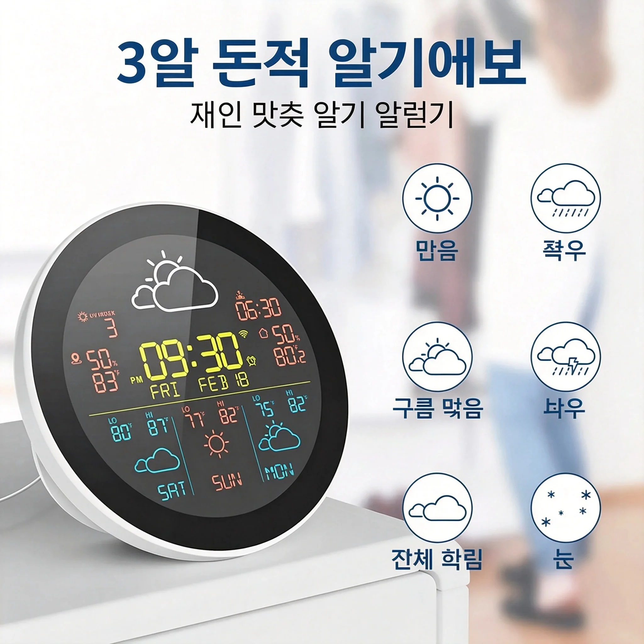 Tuya WiFi Intelligent Weather Clock 3-Day Weather Forecast Weather Station Wireless Thermometer Hygrometer LCD Display Mobilepho