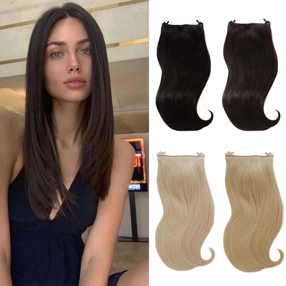 HAIRSTAR Synthetic No Clip Invisible Wire Hair Extensions Straight Natural Black Brown One Piece Hairpiece Hair Extension