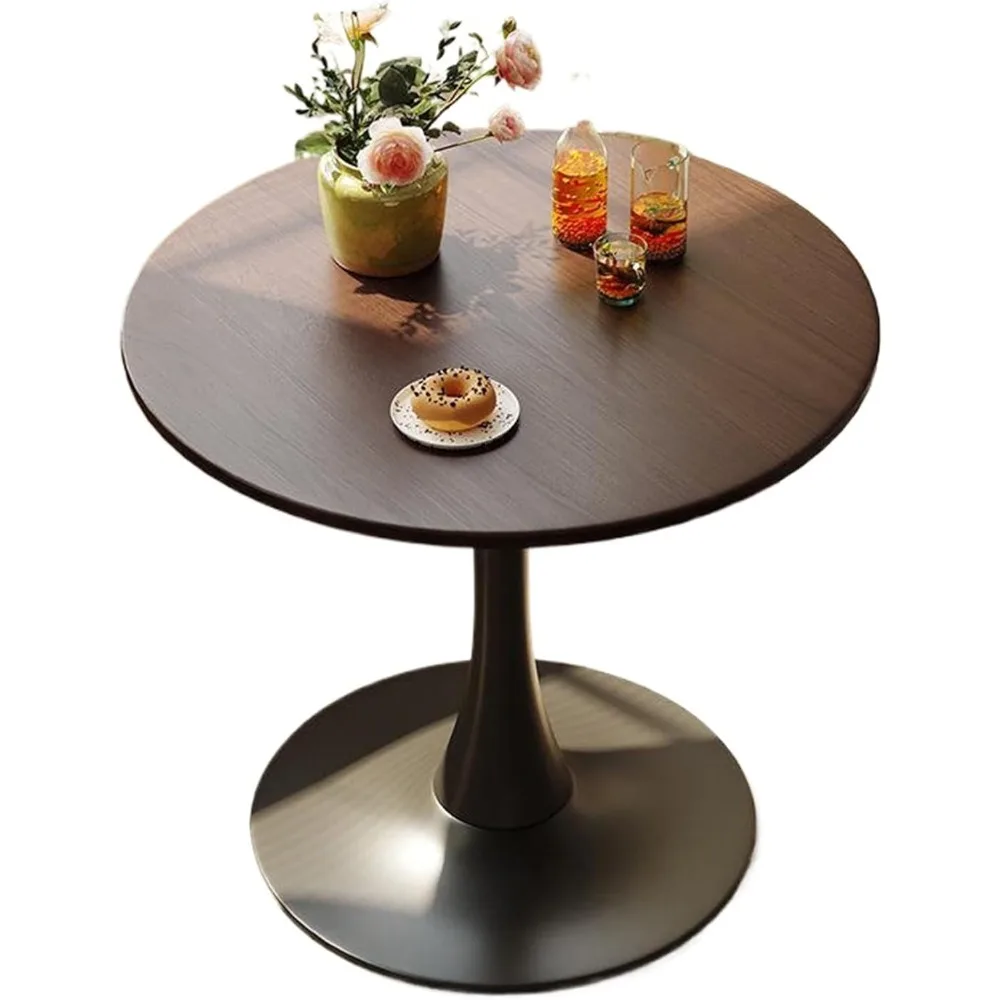 Tulip Table for 2-3 Persons Walnut Modern Round Dining Tables Mid-Century Kitchen Table Wooden MDF Top Steel Base Small for L