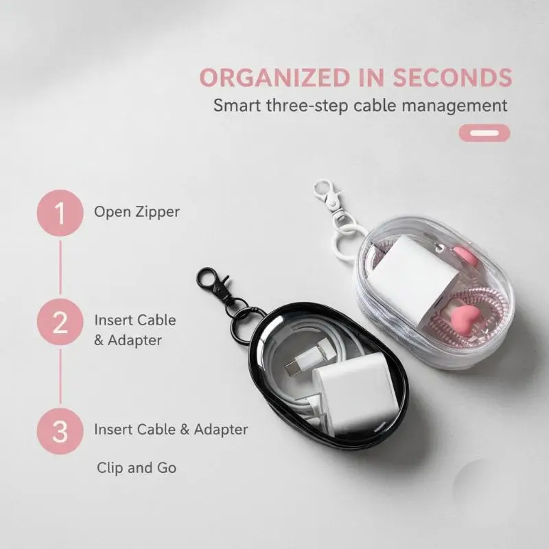 Portable Mini Clear Zipper Storage Bag - Space-Saving Cable Organizer For Earphones Chargers Versatile With Handy Keychain Loop