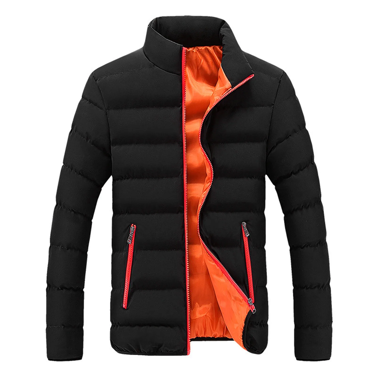 New Thick Men Parka Jackets Warm Winter Cotton Padded Down Casual Men\'s Outwear Coats Solid Stand Collar Male Windbreak Jacket