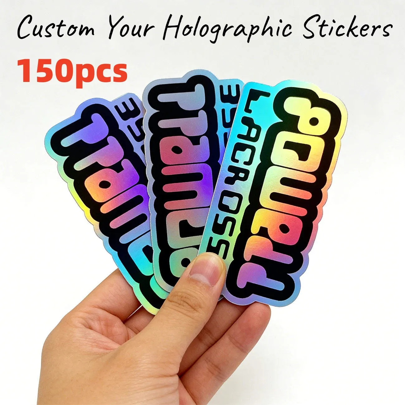 150 Stück personalisierte holografische Aufkleber aus Vinyl, personalisierte Party-Laseretiketten, Aufkleber für Hochzeiten, Geschäftslogos, Motorrad-Aufkleber – Detail 1