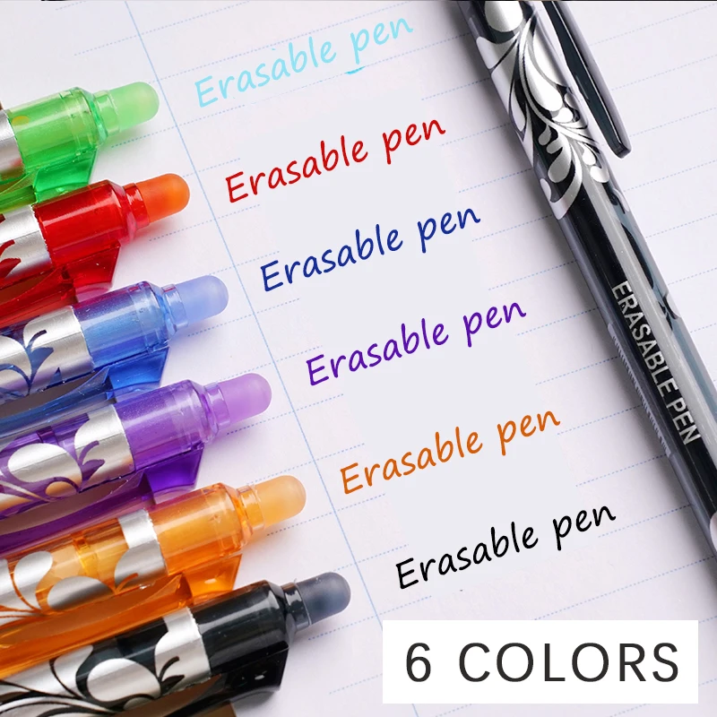 6pcs New 0.5mm Erasable Gel Pens Set 6colors Refill Rod Magic Ink Erasable Pen Washable Handle Office Writing School Stationery